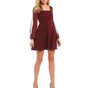 Flare dress with Chiffon Ballon Sleeve Scalloped Neck